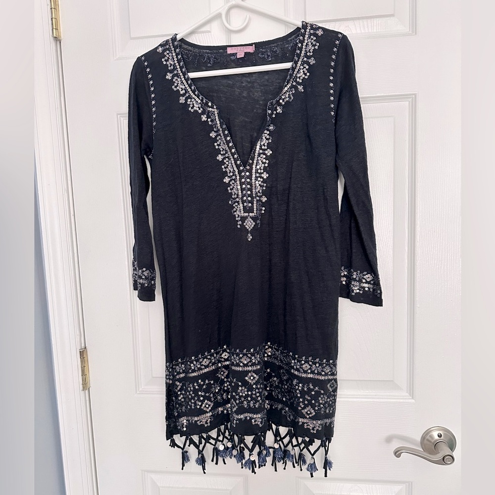 Calypso St. Barth 100% Linen Navy Coverup XS